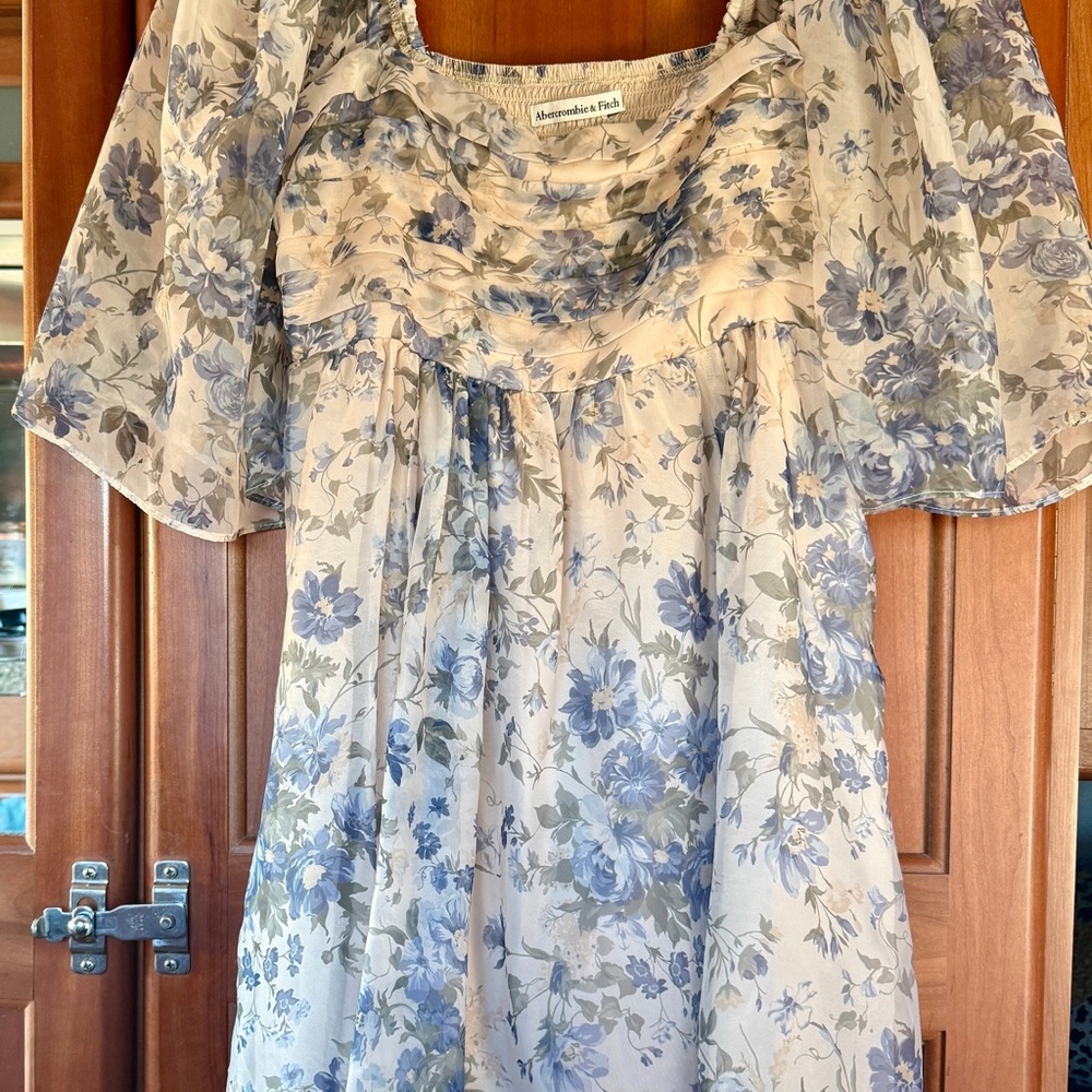 Abercrombie & Fitch Sz S Emerson Angel Sleeve Mini Dress Whimsical Blue Floral